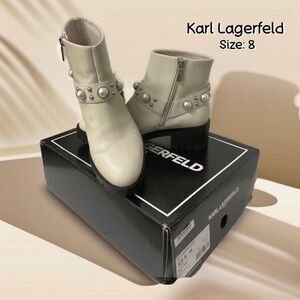 Karl Lagerfeld Paris NEW Combat Moto Booties Faux Pearl